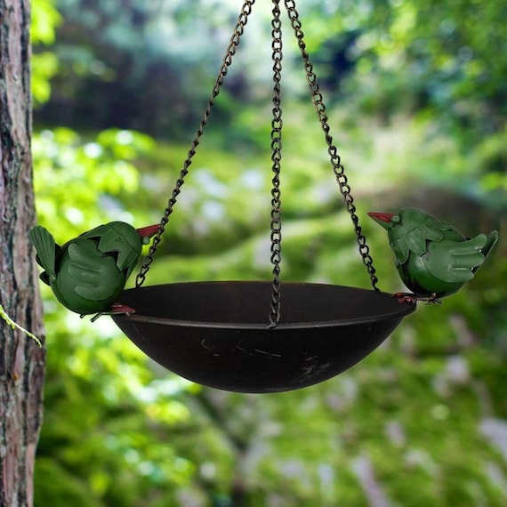 Hanging Bird Feeder With Ornamental Birds Handmade Metal Art Home