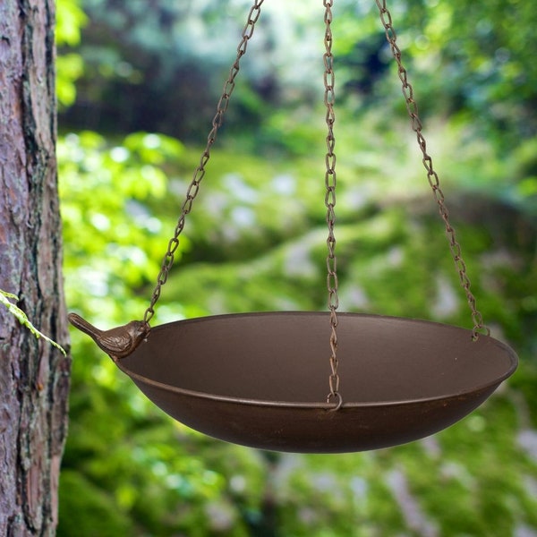 Hanging Bird Feeder With Ornamental Bird - Handmade Metal Art Home Garden Deck Patio Decor Native Avian Seed Feeder Bowl Unique Quality