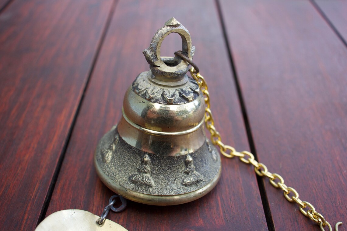 Large Gold and Brass Buddhist Bell Nepalese Wind Chime Etsy