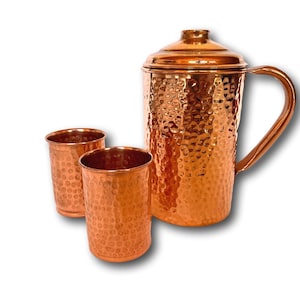 1.5L Ayurvedic Pure Copper Water Jug Set - Traditionally Handmade In India Ayurveda Healthy Living Electrically Charged Vitality Water Zen