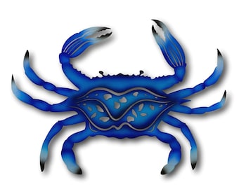 Large Blue Crab Wall Art - Laser Cut Metal Art - Nautical Ocean Sea Creatures Crustaceans Beach House Outdoor Garden Patio Deck Home Decor