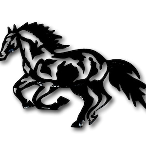 Wild Galloping Mustang Horse Wall Art - Handmade Bali Metal Art - Equine Home outdoor Garden Barn farmhouse Rural Patio Decor (Black)