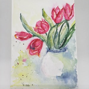 Aquarell, original, Tulpen Blumenstrauß, Unikat, kein Druck, handgemahlt