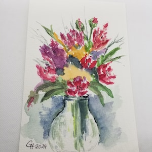 Kleines Aquarell, original, Blume , Unikat, kein Druck, handgemahlt