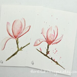 2 St. Handgemachte Aquarell original Postkarten, Magnolie, Blume handgemalt