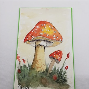 Handgemacht Aquarell, original, Klappkarte, Pilz, Ostern