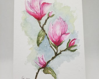 Watercolor, original, magnolia, unique, not a print