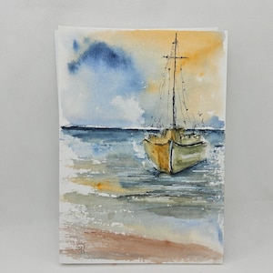 Aquarell, original, Maritim, Segelboote, Kutter, Boote, Unikat, kein Druck