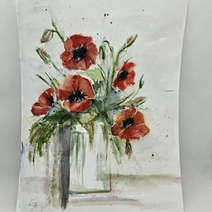 Handgemachte Aquarell original Klatschmohn Blume
