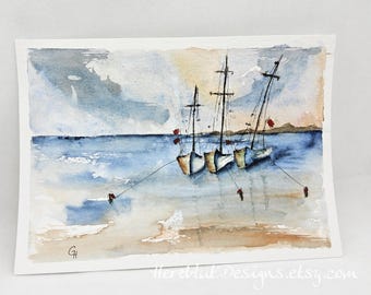 Aquarell,  original, Maritim, Segelboote, Boote, Unikat, Bild, kein Druck
