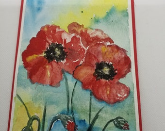 Aquarell Klatschmohn, Klappkarte mit Umschlag, original kein Druck