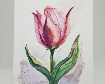 Aquarell, Unikat, rote Tulpe, Original , Malerei, Bild, Dekoration