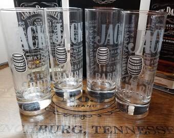 Set of 4 Jack Daniels High Ball Barrel Glasses, Glass.