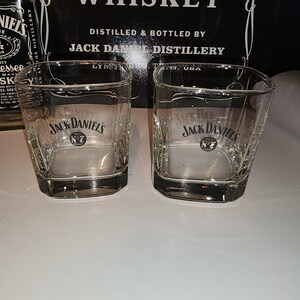 Set of 2 Jack Daniels Square Rock Glasses, Glass.