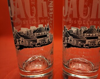2 x JACK DANIELS TALL GLASSES GLASS TUMBLER HOME BAR WHISKEY WHISKY HI BALL