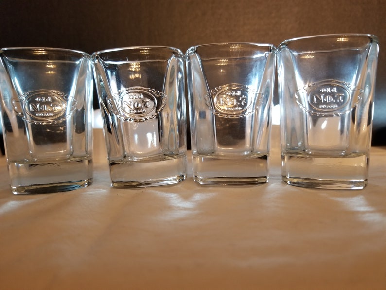 Set of 4 Jack Daniels Embossed Shot Glasses Glass. Bar | Etsy