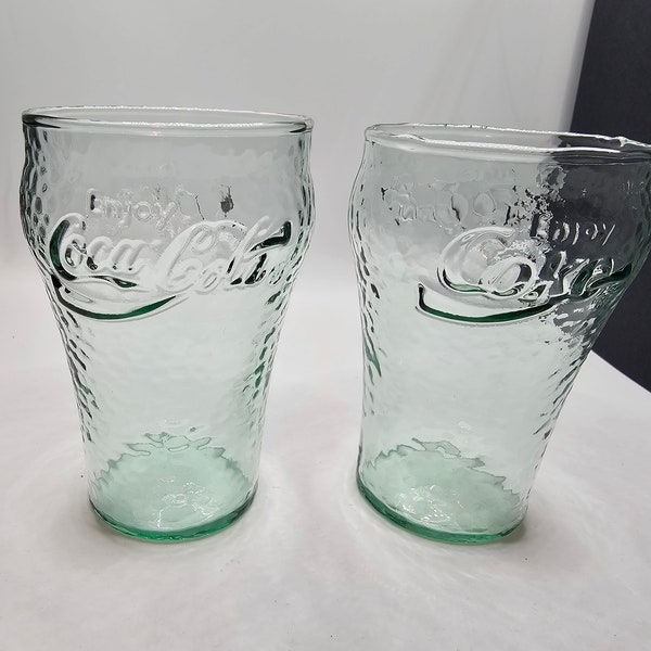 Set of 2 Small Vintage Embossed Coca Cola / Coke Glasses