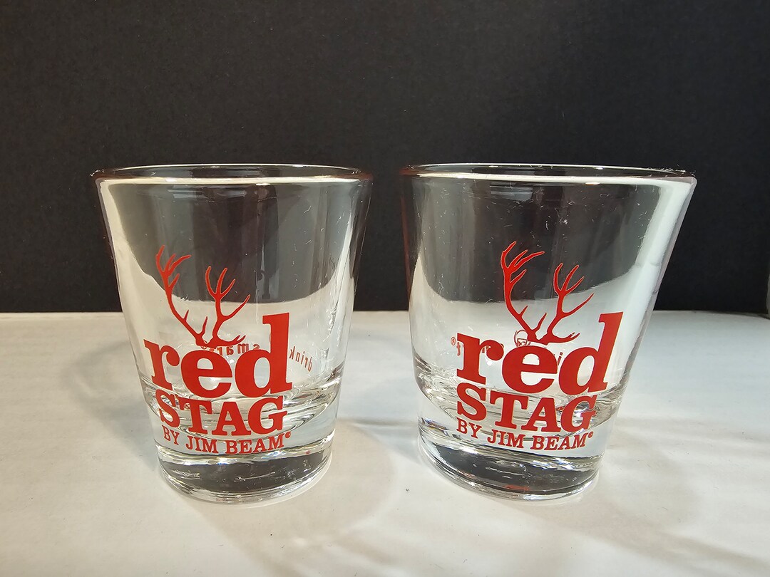 Set of 2 Red Stag by Jim Beam Shot Glasses Etsy
