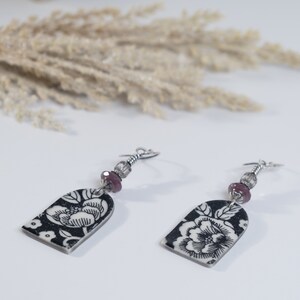 Handmade Porcelain Floral Earrings: Boho Czech Glass Sterling Silver Dangles