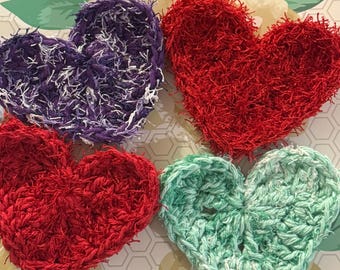 Estropajo de corazón; estropajo de crochet, pequeño estropajo en forma de corazón, hecho a pedido