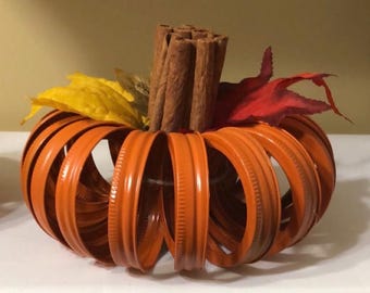 Handmade Canning Lid Pumpkin | Rustic Fall Centerpiece with Cinnamon Stick