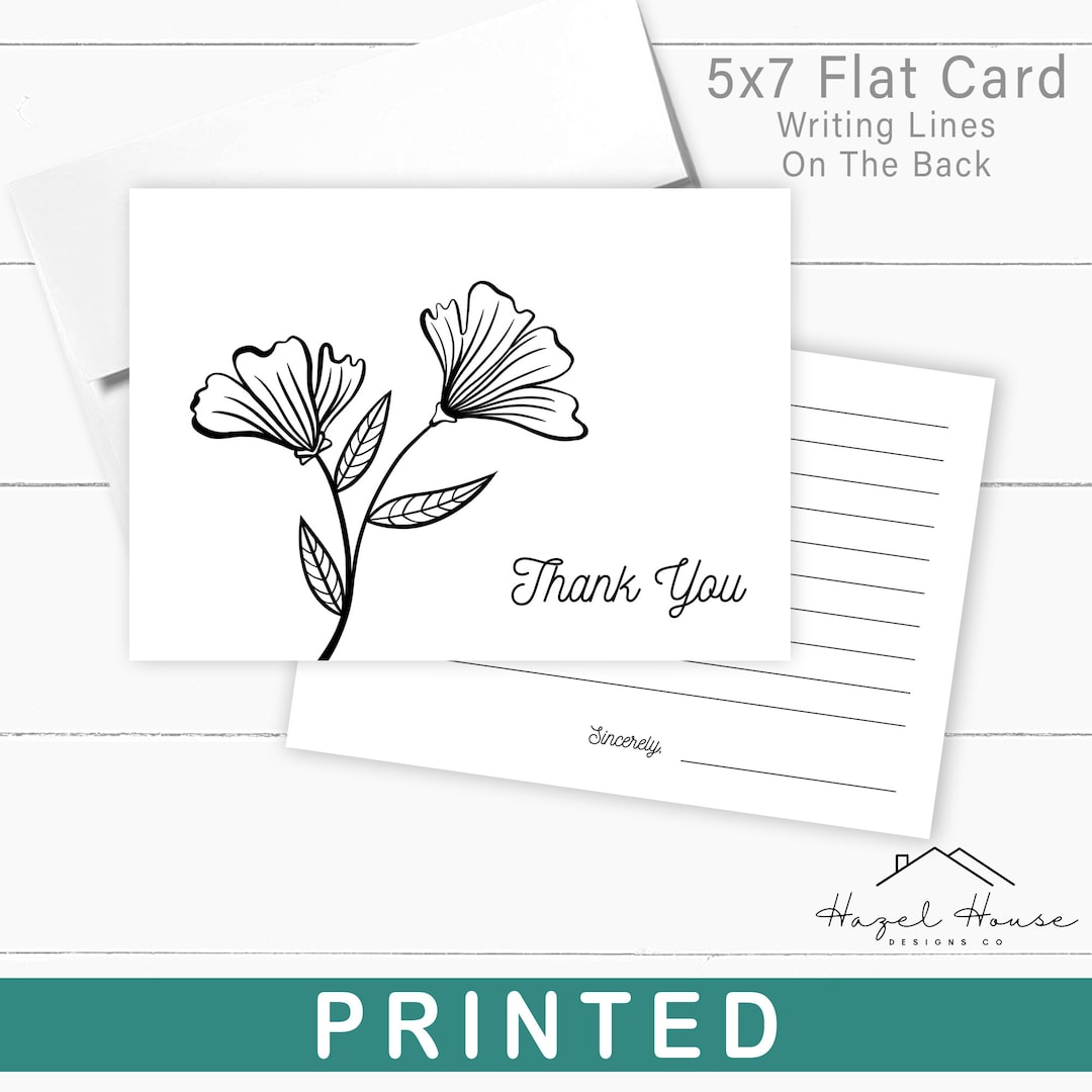 Printed Double Sided Thank You Cards, Lined Thank You Cards, With ...