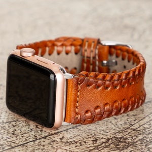 Leather Apple Watch Band 38mm 40mm 41mm 42mm 44mm 45mm, unisex iWatch Strap Bracelet for Series 7 6 5 4 3 2 1 & SE, Wristband Gift