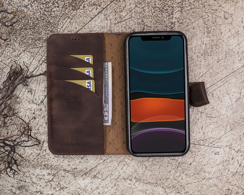 6.7 Brown Leather Apple iPhone 12 PRO MAX Magnetic Detachable RFID Protection Wallet Case with Card Slots iPhone 12 Pro Max Back Cover
