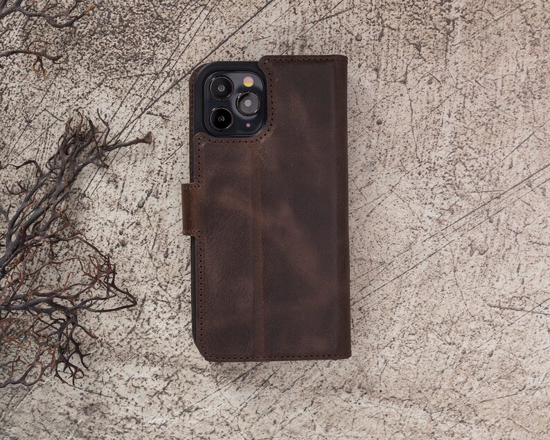 6.7 Brown Leather Apple iPhone 12 PRO MAX Magnetic Detachable RFID Protection Wallet Case with Card Slots iPhone 12 Pro Max Back Cover