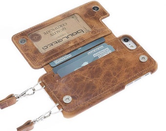 Apple iPhone SE 2020 & 7 / 8 Handmade Vegetable Tan Genuine Leather Saff Ultimate Wallet Case with Shoulder Strap Forby