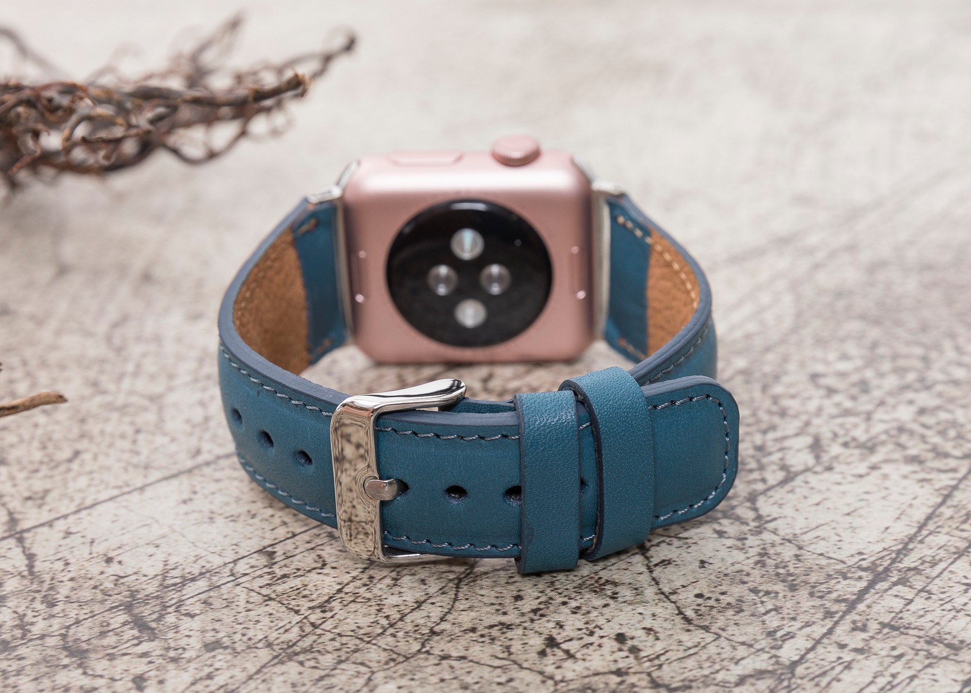 Navy Blue Leather Apple Watch Band 38mm 40mm 41mm 42mm 44mm Etsy UK