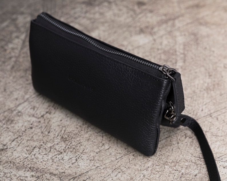 Handmade Black Genuine Leather Organizer Portfolio Handbag for women RFID Protection with Card Slots by BoulettaCase