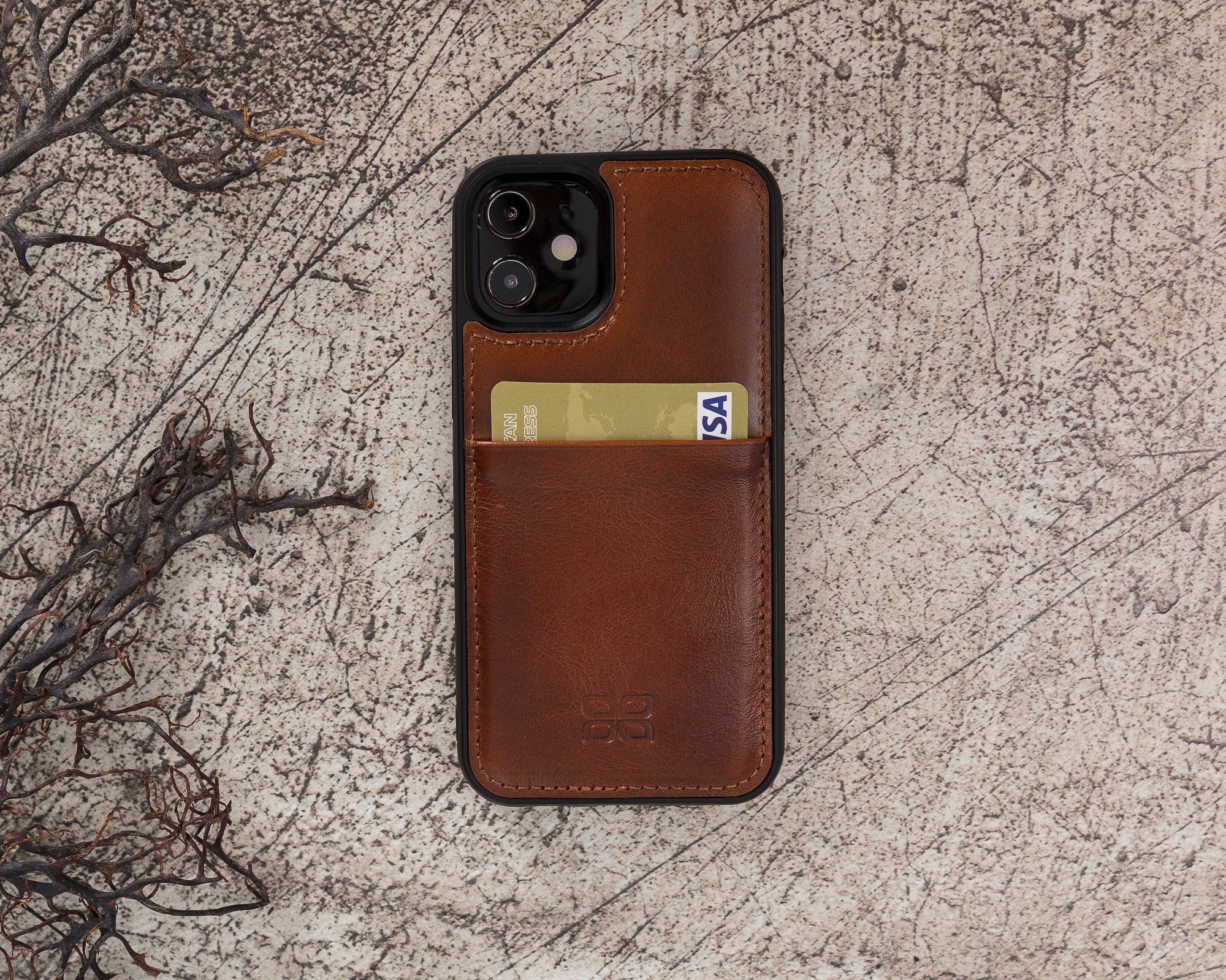 Genuine Leather Apple Iphone Mini 12 5 4 Full Protective Phone Case With Card Slot Burned Brown Iphone 12 Mini Slim Design Back Cover