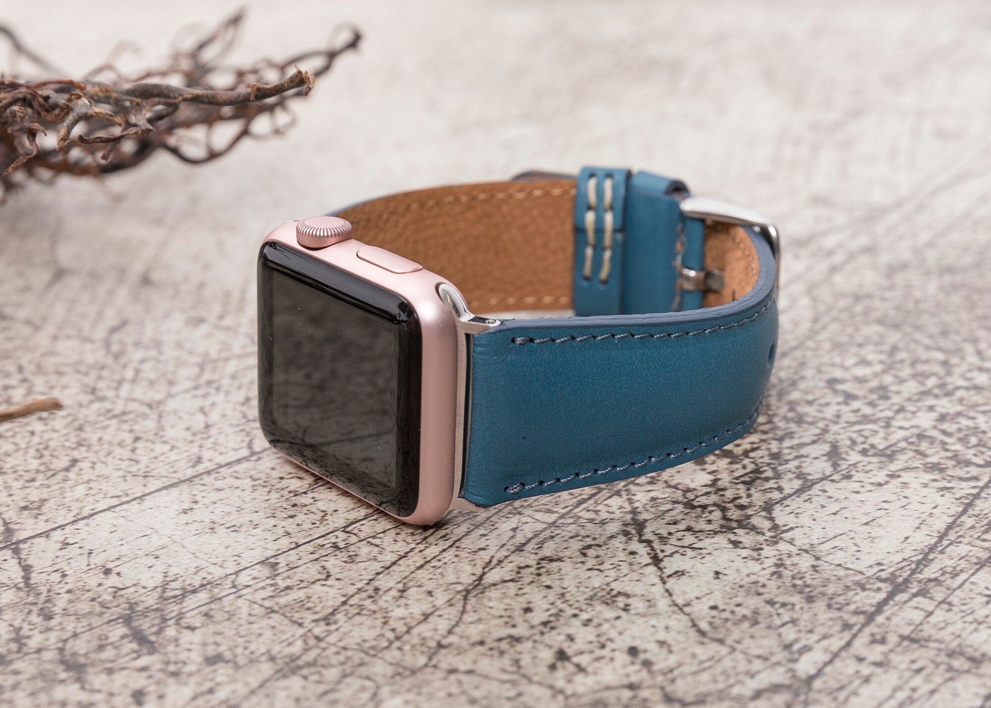 Blue Genuine Leather Apple Watch Band 38mm 40mm/42mm 44mm Etsy