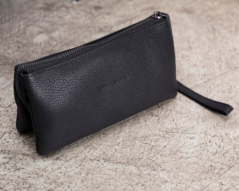 Handmade Black Genuine Leather Organizer Portfolio Handbag for women RFID Protection with Card Slots by BoulettaCase
