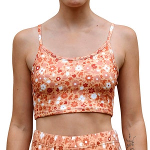 Gold Peachy Floral Cropped Tank Spaghetti Strap Cami Mix N Match Crop Top