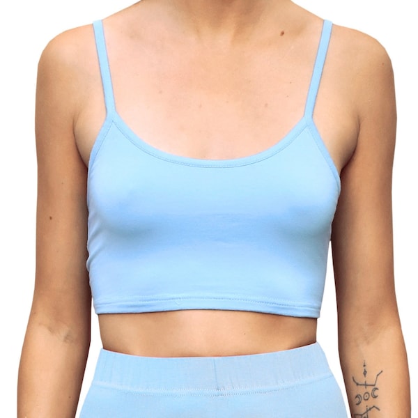 Solid Light Blue Cropped Tank Spaghetti Strap Cami Mix N Match Crop Top
