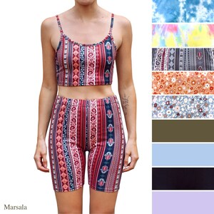 Two Piece Co-Ord Crop Top Cami High Waisted Biker Shorts Yoga Athleisure Loungewear Women&#39;s Matching Set