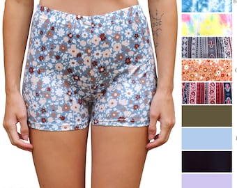 High Waisted Yoga Athleisure Printed & Solid Stretchy Knit Booty Biker Shorts Women's Loungewear