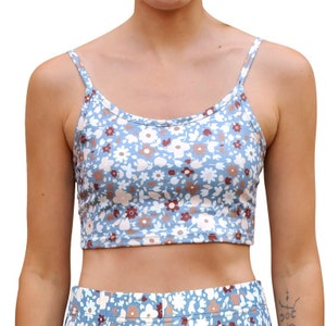 Indigo Blue Floral Cropped Tank Spaghetti Strap Cami Mix N Match Crop Top