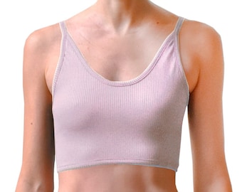 Ribbed Solid Mauve Lavender Purple Cropped Tank Spaghetti Strap Cami Mix N Match Crop Top