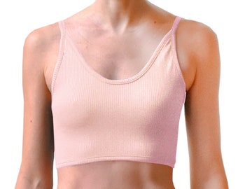 Ribbed Solid Rose Pink Cropped Tank Spaghetti Strap Cami Mix N Match Crop Top