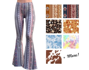 Bell Bottom Flare Stretch Yoga High Waisted Boho Floral Print Comfy 70s Hippie Bohemian Festival Legging Loungewear Pants