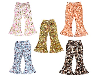 Little Girls Floral Print Boho Bell Bottom Stretch Legging Flared Yoga Pants Baby Toddler Kids Children's 2T-5T, 6-8
