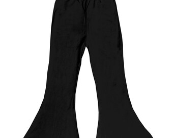 Little Girls Solid Black Boho Bell Bottom Stretch Knit Legging Flared Yoga Pants Toddler Kids Children 2T-5T, 6-14