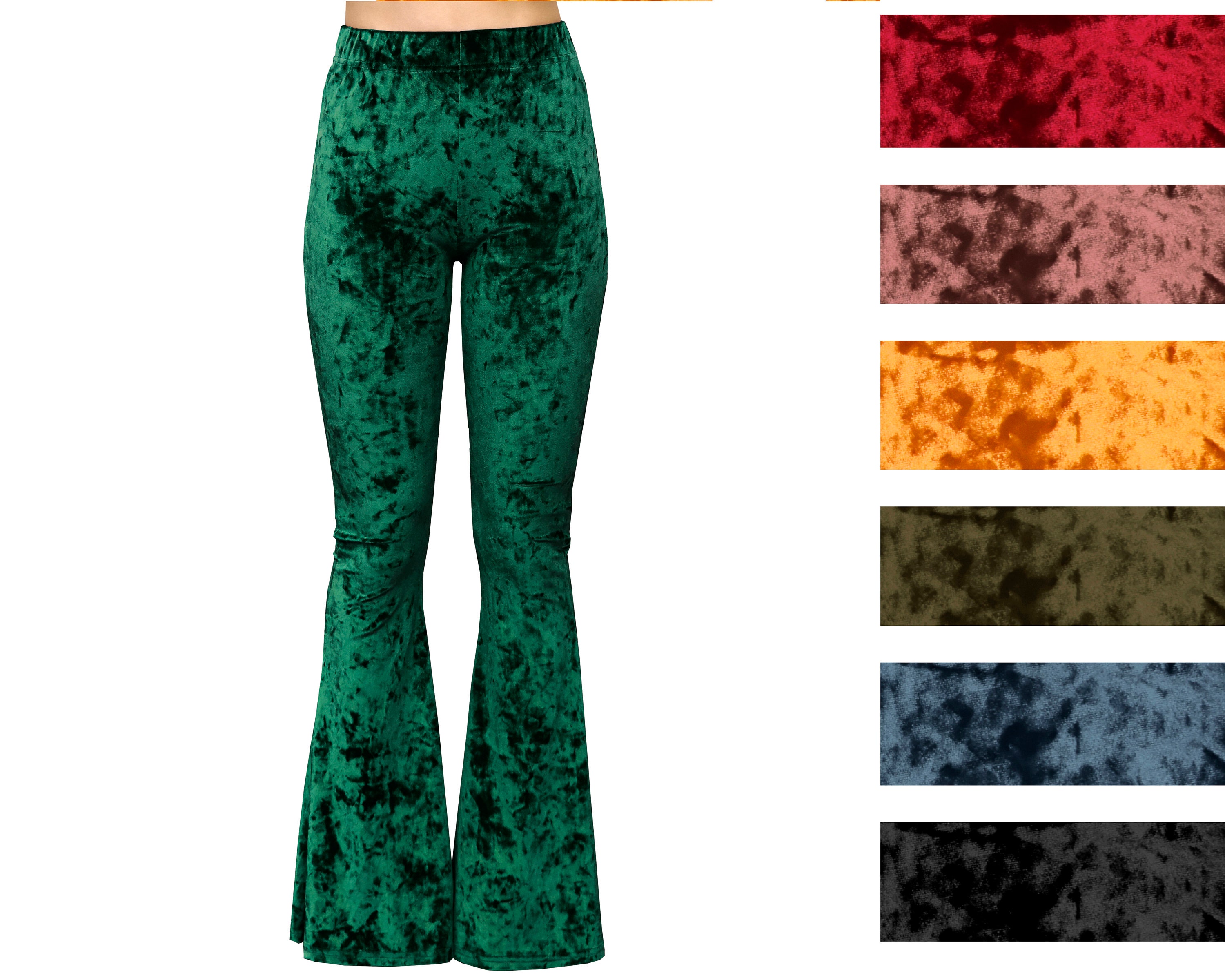 Crushed Velvet Bell Bottom Flare Stretch High Waisted Rise Crushed Velvet Bell Bottom Flare Stretch High Waisted Rise