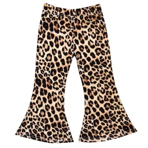 Petites filles marron léopard imprimé animal bohème cloche bas legging extensible pantalon de yoga évasé bébé bambin enfants enfants 2T-14