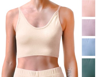 Ribbed Solid Pastel Cropped Tank Spaghetti Strap Cami Mix N Match Crop Top