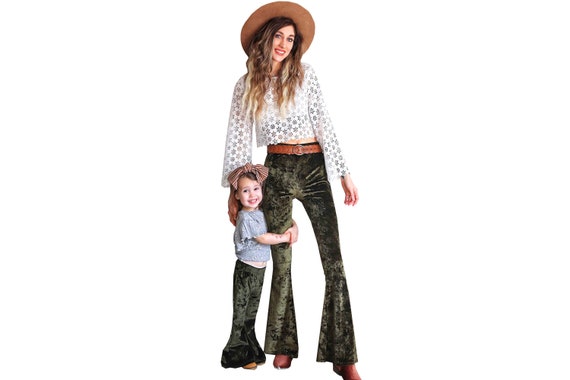 Mommy \u0026 Me Mother Daughter Adult and Kids Matching Crushed Velvet Bell  Bottom Boho Hippie Printed Flare Stretch Legging Yoga Pants - Etsy