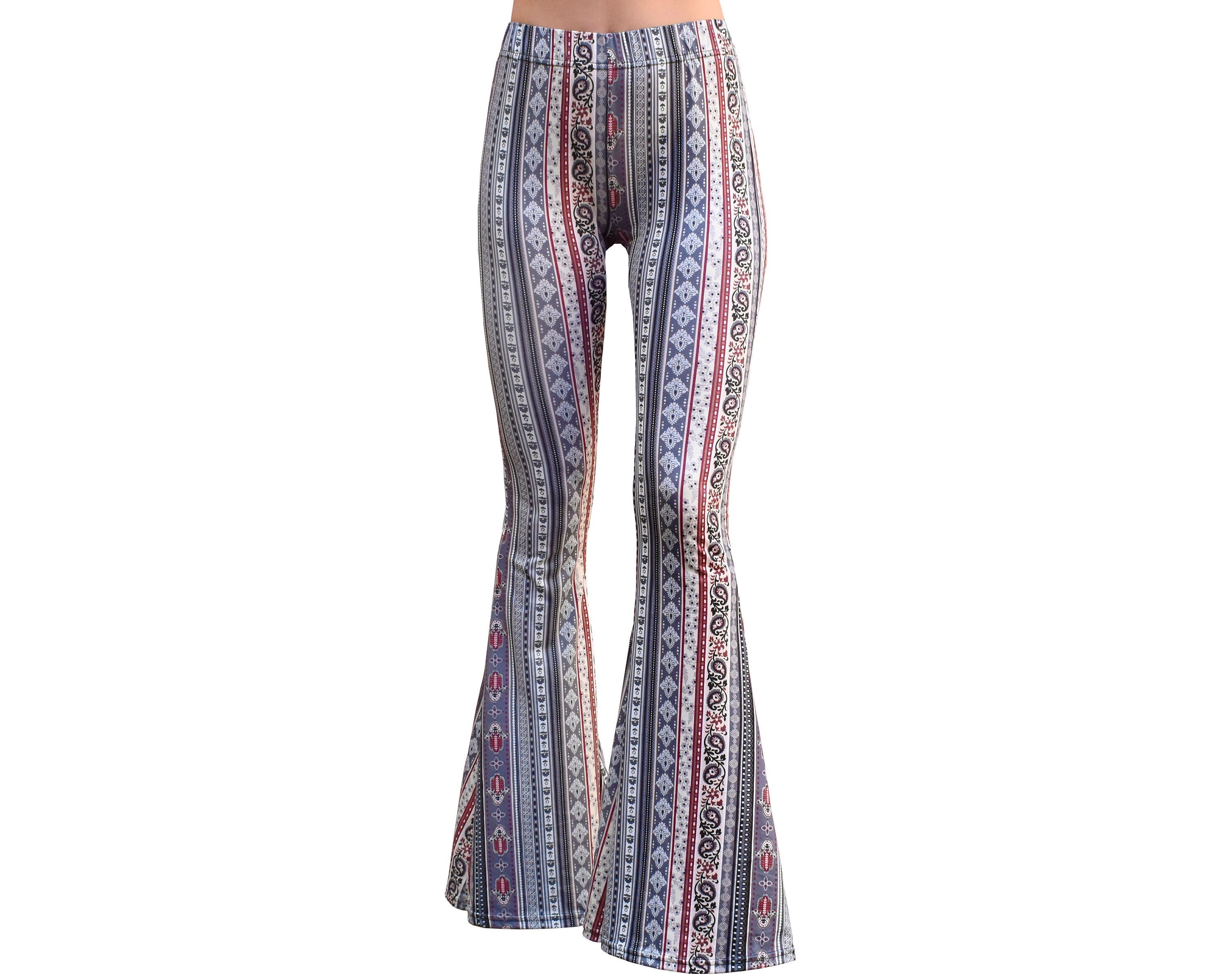 Bell Bottom Flare Stretch Yoga High Waisted Boho Print Gypsy Comfy Ethnic  Tribal Damask 70s Hippie Bohemian Festival Legging Pants Indigo -   Canada